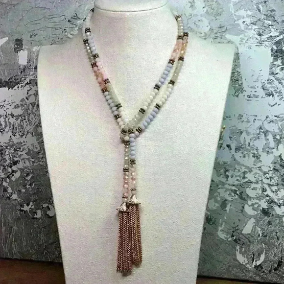 Vintage Jewelry - Vintage Sparkling Glass Crystal Lariat- Blue Pink Clear White